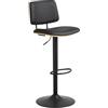 AC Design Furniture Saga Sgabello da bar, PU nero e rovere impiallacciato vernice a base d'acqua, struttura a tromba opaco nero grezzo verniciato a polvere in acciaio con funzione di rotazione