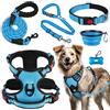 LOBEVE Set di pettorina, collare e guinzaglio per cani, include cintura di sicurezza per cani, ciotole pieghevoli e dispenser per sacchetti per cacca. Ideale per addestramento, passeggiate,