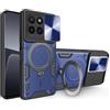 HAOYE Cover per Huawei Honor X8 5G / X6 / 70 Lite con Porta Anelli Invisibile, Custodia con Copertura della Fotocamera Scorrevole, PC e Silicone TPU Case, Blu