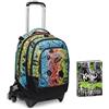 Seven Trolley Scuola Seven JACK 3 RUOTE DETACH, FLUO STAMP, Multicolore, 3 in 1, CrossOver System, Maxi ruote, Scuola e Viaggio + Seven Diario Scuola 12 Mesi, Nero, Ragazzo