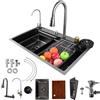 Fulgutonit Lavandino Cucina Multifunzione a Cascata, Lavello Multifunzione Cucina in Acciaio Inox, Moderno Lavandino Lavabo Cucina 1 Vasca con Rubinetto a Cascata Sciacquatrice per Tazze (75x46cm)