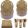CEILIWEN Set di stoviglie effetto legno per 30 ospiti, piatti di carta, bicchieri, tovaglioli e posate in legno, per matrimoni e picnic, compleanni, feste di Natale