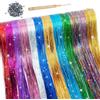 JIAMEISI Kit di extension per capelli con strumenti, 12 colori, 3200 fili, 117 cm, glitterate, resistenti al calore, scintillanti, accessori per capelli da fata, per donne, ragazze, bambini, feste e festival