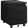 HOMSTEEL Cassettiera Scrivania Mobile, Cassettiera con Serratura, 4 Chiavi, 3 Cassetti, in Acciaio, Angoli Arrotondati, Preassemblato, 46P x 40l x 50H cm, Nero
