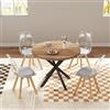 GrandCA HOME Tavolo da Pranzo con 4 Sedie, Tavolo da Pranzo Rotondo da 100 CM, Sedia da Cucina Imbottita Trasparente, Set Tavolo da Pranzo e Sedie (Scuro + Grigio)