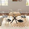 GrandCA HOME Tavolo da Pranzo con 6 Sedie, Tavolo da Pranzo Rotondo da 100 CM, Sedia da Cucina Imbottita Trasparente, Set Tavolo da Pranzo e Sedie (Chiaro + Nero)