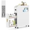 COSTWAY Credenza da Bagno Piccolo, Mobile Salvaspazio Stretto e Slim con Cassetto Scorrevole, Porta Fazzoletti, Portascopino e Ruote Bloccabile, Armadietto per Spazi Ridotti (Bianco)