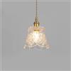 Chrasy E27 Lampada a Sospensione Vintage Paralume Vetro Classico Inciso, Piccola Lampada Sospesa Retrò Finitura Ottone per Cucina, Isola, Soggiorno, Camera da Letto, Caffè