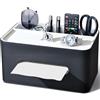 KINGFOM Porta fazzoletti rettangolare con 2 scomparti, Multifunzione fazzoletti box in pelle PU, Organizer da scrivania per ufficio, casa, bagno (Nero)