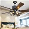 LONCHAN Ventilatori A Soffitto Retro Con Illuminazione E27 * 5 in Legno Del Soffitto Pala Del Con Lampada LED Fan Plafoniera Luce Della 3 Velocità Del Vento Telecomando Ultra Silenziosa Sala Pranzo Può Timing