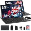 GOODTEL 2024 Newest Tablet 10 Pollici 14GB RAM+128GB ROM (1TB TF),Android 13 Tablets,5G + 2.4G WiFi,Bluetooth 5.0,GPS,Batteria 8000mAh,GMS,8MP+5MP,Tablet PC con Custodia,Tastiera e Mouse,Nero