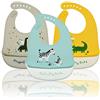 Baogaier Bavaglini Silicone Bambino, 3 PCS Neonato Impermeabile Bavaglino Svezzamento con Tasca Raccoglipappa Morbido Facilmente Pulire, Set Asilo Bavette Pappa Plastificate per Bimbo 3 Mesi a 6 Anni