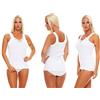 Cocain underwear 2, 4, 6 o 10 magliette sottili da donna con spalline larghe bianche con pizzo fine, 100% cotone pettinato, taglie da 36/38 a 60/62 2 canottiere da donna. 42-44