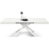 PAZZO DESIGN Tavolo Allungabile con Gambe Incrociate, Made in Italy, 160 x 90 x 74 cm, Bianco Frassininato con Gamba Bianca
