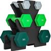 SPORTNOW Kit Pesi Esagonali da 18 kg Totali con Supporto Incluso, in Acciaio, Metallo e Plastica, Multicolore | Aosom Italy