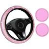 EXFEA Hiistaring Coprivolante per auto, coprivolante elastico, per donne e ragazze, universale, 40,5 cm, accessori auto per ragazze con 2 sottobicchieri auto per portabicchieri