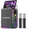 HUABAO Altoparlante Bluetooth portatile per karaoke con 2 microfoni wireless, luci RGB, regolazione degli alti e dei bassi, effetti vocali, ingresso AUX/USB/TF/OTG/6,5 mm, altoparlante per feste (nero)