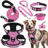LOBEVE Set di pettorina per cani, collare e guinzaglio anti-tiro, include cintura di sicurezza per cani, ciotole pieghevoli e dispenser per sacchetti per cacca. Ideale per addestramento, passeggiate,