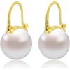 HUGE TOMATO Orecchini pendenti con perle Akoya bianche, eleganti orecchini in argento sterling 925 da 14 mm con chiusura placcata in oro 14k per la moda femminile