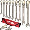 Shall Set di chiavi combinate a cricchetto con testa flessibile da 9 pezzi, metriche, 8-19 mm(8, 10, 11, 12, 13, 14, 15, 17, 19 mm), realizzate in Cr-V, nichelate con borsa portaoggetti