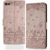 Butnyeoe Cover per iPhone 7/8/SE 2020/SE 2022 Libro,Gatti/Fiori Motivo in Rilievo Custodia,PU Pelle Protettiva Portafoglio Flip Wallet Case Con Slot per Schede e Magnetica Supporto,Rosa-Viola