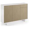 DEODATO Madia slim Frame Terraneo 3 ante con cassetto 134x35x87 cm bianco cannetté chiaro