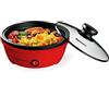 Elite Gourmet EGL-6101 padella personale riscaldamento rapido 650 Watt padella elettrica antiaderente con coperchio in vetro temperato, rosso