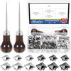 Glarks Set di 402 rivetti quadrati da 10 mm e 8 mm, colore nero e argento, a quattro ganasce, borchie a piramide quadrate con 2 punteruoli con punta dritta, per artigianato fai da te punk, punteruolo,
