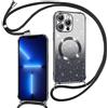 Phoona Cover Magnetica Glitter per iPhone 13 Pro Max con Cordino, [Compatibile con MagSafe], Brillantini Sottile Lucida TPU Silicone Custodia per iPhone 13 Pro Max Morbido Antiurto Cover, Nero