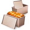 JSJMOFA 2 Pezzi Stampo Pane in Cassetta, Stampo Toast Antiaderente Oro | Stampo per Pagnotta con Coperchio, Teglia Antiaderente Per Pane in Cassetta, Toast, Panino, Torta, 450g di Pasta,21.2x12x11cm