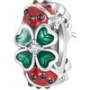 Qings Charm Ciondolo di Trifoglio per Braccialetto Argento Sterling 925 Verde Fortunato Quattro Foglia Ciondoli Perlina con Coccinella Regali di Gioielli di Compleanno per Donne Madre