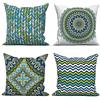 ASDCXZ Set di 4 federe per cuscino in stile boho, 40 x 40 cm, motivo geometrico retrò boho Datura verde, per divano, decorazione, federa per cuscino lavabile, in poliestere e lino, tessile tappezzeria