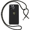 Oelrstfe Cover per iPhone 13 Pro Max con Cordino,Custodia Silicone Morbido Sottile con Motivo Cuore e Collana Laccio Tracolla,Antiurto Antigraffio Corda Collo Regolabile Protettiva Case,Nero