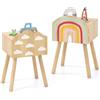 COSTWAY Set di 2 Comodini da Camera da Letto per Bambini, Comodino Carino con Motivi di Aecobaleni e Nuvole, Gambe in Legno Massello e Kit Anti-ribaltamento, Como Salvaspazio per Sala Gioco