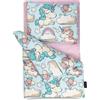 PinkZebra Set di 3 pezzi di biancheria da letto per bambole, coperta + cuscino + materasso, fino a 43 cm, per carrozzina di bambola, per letto di bambola, Unicorno