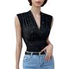EMOTTOS Canotta Donna Y2K, Top Decorati Paillettes Pieghe Incrociate, Top Sexy Senza Maniche Slim Fit Scollo a V, Tessuto Leggero Elasticizzato Donna Ragazza Feste estive Festival, Nero, Taglie S
