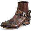 BINDT Stivaletti Western da Uomo Stivali con Cinturino con Fibbia Stivali Corti da Cowboy con Punta Quadrata in Pelle retrò Stivali da Motociclista da Cowboy,Dark Brown,41