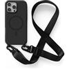 2NSPDRGNI Magnetica Cover con Collana Compatibile con iPhone 16 Pro Max,Case con Laccio per Il Collo Custodia con Cordino,Nero