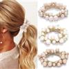 Reaky Elastici per capelli con perle, elastici per coda di cavallo, con perline color champagne, accessori per capelli da donna (confezione da 3)