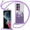 Phoona Cover Magnetica per Samsung Galaxy S22 Ultra 5G con Cordino, Viola | [Compatibile con MagSafe] Brillantini Sottile Lucida TPU Silicone Custodia Antiurto Laccio Tracolla Protettiva