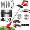 OUTIGO Decespugliatore elettrico a batteria, tagliaerba con 2 batterie e 4 lame, lunghezza albero 124 cm, adatto per giardino - Rosso