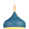 iDEGU Lampadario a Sospensione Retrò 24cm Lampada a Soffitto in Legna Metallo Moderna LED Lampada a Sospensione Stile Scandinavo Plafoniera per Soggiorno Sala da Pranzo Camera da Letto (Blu Oxford)