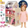 mamabrum Casa delle Bambole in Legno XXL - 3 Piani con LED e Mobili Inclusi - Casa Bambole 90x60x30 cm - Design Pastello Sicuro ed Educativo - Giocattolo per Bambine dai 3 Anni