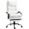 Easycomfort Poltrona da Ufficio in Finta Pelle Bianca, Altezza Regolabile con Schienale Reclinabile 155° e Poggiapiedi