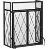 HOMCOM Parascintille per Camino in Metallo con 3 Pannelli Pieghevoli, 120x11.5x79 cm, Nero|Aosom
