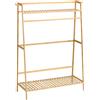 HOMCOM Appendiabiti in Bambù, Design Rialzato a 2 Livelli con Barra e 2 Ganci, 114x40x139 cm|Aosom