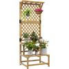 Outsunny Fioriera con Grigliato a 2 Livelli con Tetto e Ripiani a Doghe, in Legno di Abete, 60x50x166 cm|Aosom