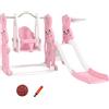 AIYAPLAY Scivolo e altalena per bambini 4 in 1 con cestino da basket, scivolo, altalena, 147,5x160x107cm, rosa | Aosom Italy