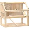 PawHut Gabbia per criceti a 3 livelli con fondo removibile e altalena, altalena, rampe e cuccia, 80x50x76cm, Legno naturale | Aosom Italy