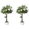 Outsunny Set 2 Alberelli di Rose Finte Alte 90cm con 21 Fiori e Vaso, Bianco e Verde | Aosom Italy